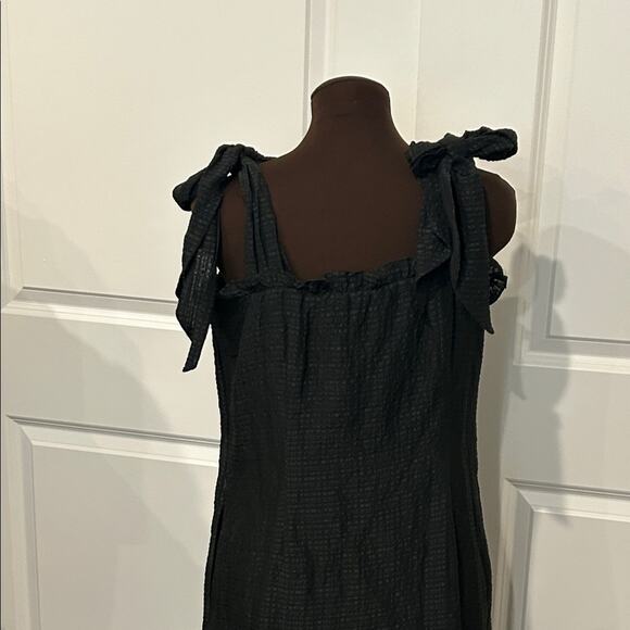 Marie Oliver Maya Women’s Black Midi Dress Linen Silk Blend Bow Straps Size Med - Picture 10 of 15